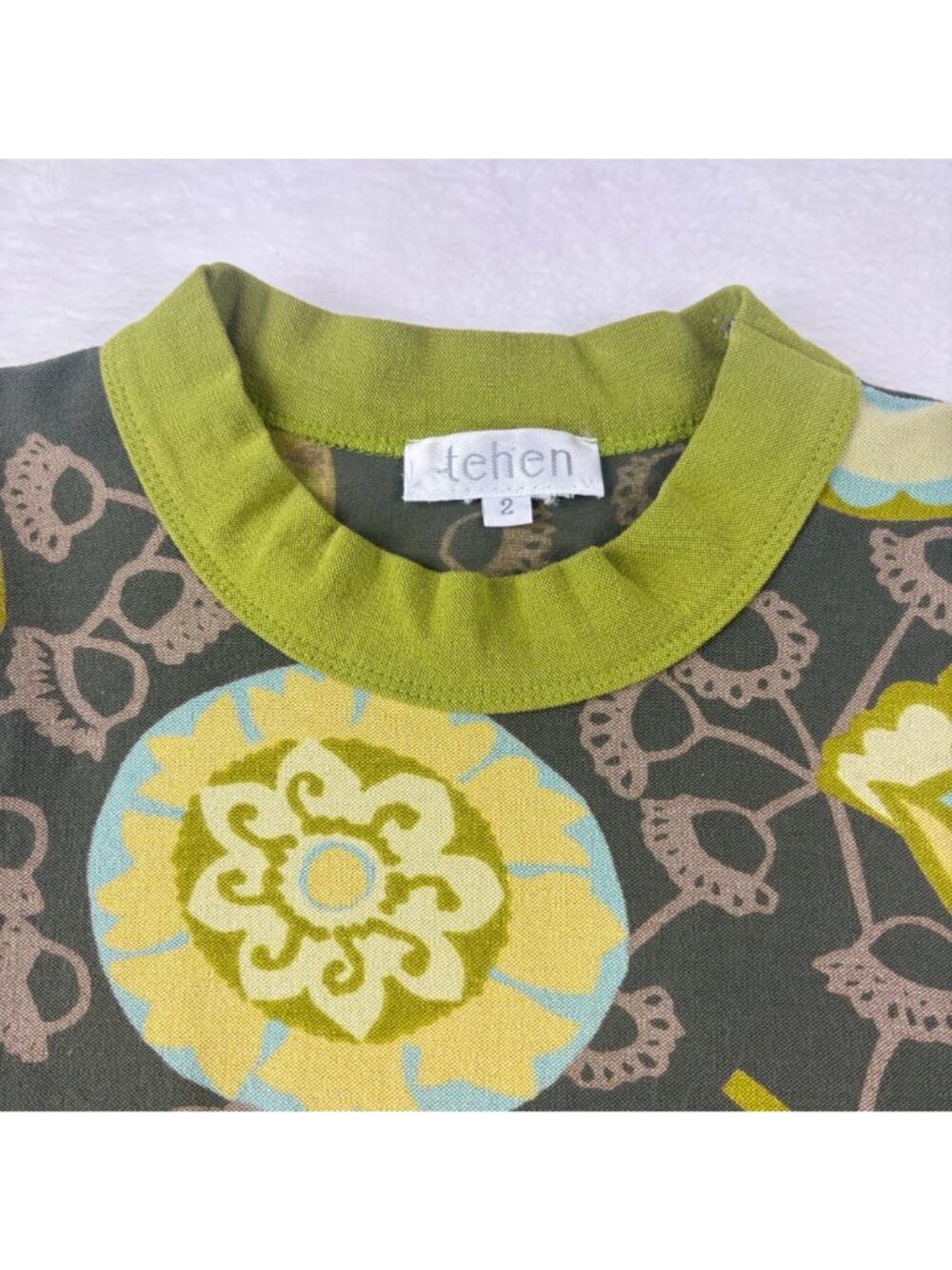 Tehen Par S 2 Floral Sleeveless Top Green & Yellow Retro Design Vintage Y2K - Picture 2 of 6